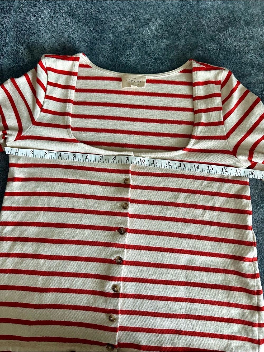 Sezane Red and Cream Striped Square-Neck Cardigan Linea Marinière Size S - Picture 10 of 11